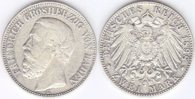 1898 Germany Baden silver 2 Mark A001295